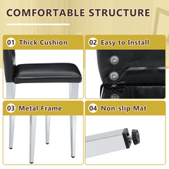 Table and chair set.Modern glass round table: 39 inch diameter, X-shaped silver metal bracket. Paired with 4 BLACK PU dining chairs with ergonomic buckle backrest.Suitable for restaurants, kitchens.