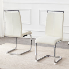 Set of 2 Cream Textured Granular Fabric Material Dining Chairs: 39.3" High, 20.4" Ergonomic Backrest, Ideal for Dining Room, Living Room & Modern Spaces, Stylish & Comfortable