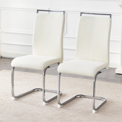 Set of 2 Cream Textured Granular Fabric Material Dining Chairs: 39.3" High, 20.4" Ergonomic Backrest, Ideal for Dining Room, Living Room & Modern Spaces, Stylish & Comfortable