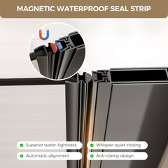 28-28.8" W x 72" H Matte Black Frameless Pivot Shower Door, 1/4" (6mm) Clear SGCC Tempered Glass, Explosion-proof Film
