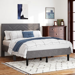 Queen Bed Frame, linen storage headboard, strong and stable, no noise,Under Bed Storage, no box spring,Weight 485lbs (Carbon Gray)