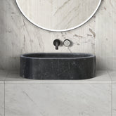 Luxury Dark Grey Natural Marble Vessel Sink, 23.6" Oval Matte Stone Basin, Solid One-Piece Carved, Above-Counter Vanity, Bowl for Master Bathroom (60cmx40cm)