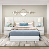 Luxurious Pearl White Finish 5pc King Wall Bed Set Soft Upholstery Headboard Panel Glam Bedroom Furniture