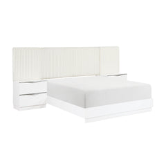 Luxurious Pearl White Finish 5pc King Wall Bed Set Soft Upholstery Headboard Panel Glam Bedroom Furniture