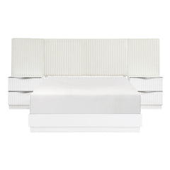 Luxurious Pearl White Finish 5pc King Wall Bed Set Soft Upholstery Headboard Panel Glam Bedroom Furniture