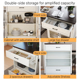 83.1'' Extendable Kitchen Island with Slide Out Table and Storage Racks for 2-6 Person,Kitchen Island with Tempered Glass Doors,Walnut Woodgrain Dining Table,Power Outlet,Bar,Prep Station(Cream White)