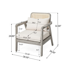 SET OF 2 Outdoor Acacia Wood Patio Club Chair, Patio Furniture,Waterproof Thick Cushion Deep Seating for Porch, Garden, Backyard, Balcony, Weight Capacity 400lbs, Light Gray finish, Cream cushion