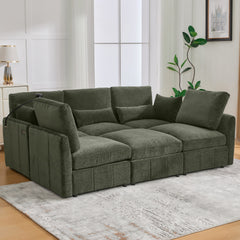 Modern Sectional Sofa Modular Sofa 85.4" U-shaped Sofa Couch Sofa Bed L-shaped Sofa with a Movable Ottoman and Two USB Ports and a Phone Holder for Living Room, Green