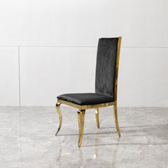 Dining chair black cushion velvet with unique design backrest set of 2, mirror gold stainless steel legs chair for dining room