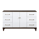 Contemporary White and Cherry Finish 1pc Dresser of 6x Drawers 2x Shelves Modern Bedroom Furniture 2-Tone Finish with Gold Trim