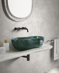 Green natural marble bathroom vessel sink, polished surface, natural stone, genuine marble, real marble, 23.6x14.2xH7.1 inches/600x360xH180 mm