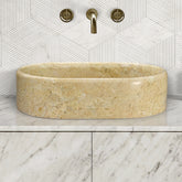 Gold Yellow Beige natural marble bathroom vessel sink, polished finished, natural stone, genuine marble, real marble, 23.6x15.7xH5.9 Inches/600X400XH150 mm