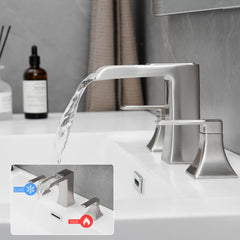 Bathroom Faucets for Sink 3 Hole Brushed Nickel 8 inch Widespread Bathroom Sink Faucet with Pop Up Drain Double Lever Handle Faucet Bathroom Vanity Faucet Basin Mixer Tap Faucet with Hose