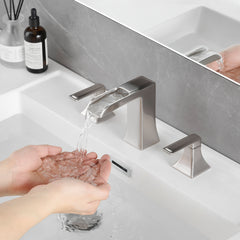 Bathroom Faucets for Sink 3 Hole Brushed Nickel 8 inch Widespread Bathroom Sink Faucet with Pop Up Drain Double Lever Handle Faucet Bathroom Vanity Faucet Basin Mixer Tap Faucet with Hose