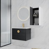 28" Wall-Mounted Bathroom Vanity With Ceramic Sink and Side Cabinet, Soft Close Doors, 00112WH-06328BCT Combination Cabinet(KD-Packing)
