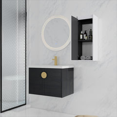 28" Wall-Mounted Bathroom Vanity With Ceramic Sink and Side Cabinet, Soft Close Doors, 00112WH-06328BCT Combination Cabinet(KD-Packing)