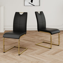 Modern Dining Chairs with Faux Leather Padded Seat Dining Living Room Chairs Upholstered Chair with gold Metal Legs Design for Kitchen, Living, Bedroom, Dining Room Side Chairs Set of 2