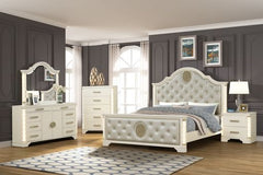 JASMINE Queen 5 Pc Unique LED Bedroom Set made with Wood in Beige (CA INVENTORY)