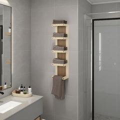 Natural Oak 5-Tier Wall Towel Rack with Shelf