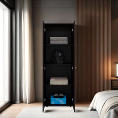 Stained Walnut 2-Door Tall Wardrobe Cabinet with 4 Shelf and Vertical Storage