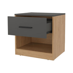 Natural Oak and Matt Grey Nightstand with 1-Drawer