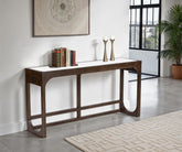 Transitional Style 1pc Sofa Table Quartz Stone Top USB Port Dark Walnut Finish Primary Living Room