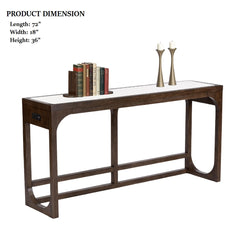 Transitional Style 1pc Sofa Table Quartz Stone Top USB Port Dark Walnut Finish Primary Living Room