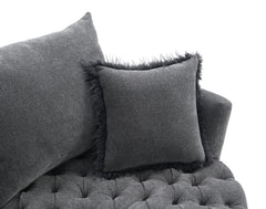 Dark Gray Finish Transitional Style 1pc Button Tufted swivel Round Chair Barrel Style Arms Scattered back Pillow Primary Living Room
