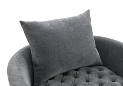 Dark Gray Finish Transitional Style 1pc Button Tufted swivel Round Chair Barrel Style Arms Scattered back Pillow Primary Living Room