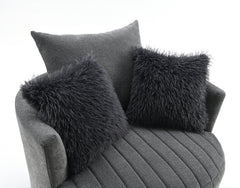 Transitional Style 1pc Channel Tufted Swivel Round Chair Scattered Back Pillow Dark Gray Finish Primary living Room
