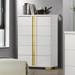 Contemporary Style 1pc Chest Modern Design Metal Bracket Legs Gold Dust Proof Case Ball Bearing Glides White And Gold Finish