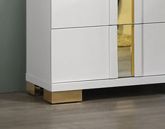 Contemporary Style 1pc Chest Modern Design Metal Bracket Legs Gold Dust Proof Case Ball Bearing Glides White And Gold Finish