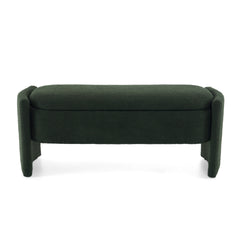 Elegant Long - shaped Storage Ottoman Bench of boucle material with Simple and Grand Design, Dark Green