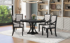 TREXM Retro 5-piece Dining Set Extendable Round Table and 4 Chairs for Kitchen Dining Room(BLACK OAK)