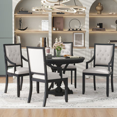 TREXM Retro 5-piece Dining Set Extendable Round Table and 4 Chairs for Kitchen Dining Room(BLACK OAK)