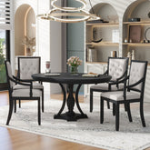 TREXM Retro 5-piece Dining Set Extendable Round Table and 4 Chairs for Kitchen Dining Room(BLACK OAK)
