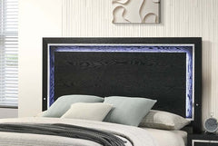 Modern Style Eastern King Size Bed Built In LED Lights Medium Density Black Finish Bedroom Furniture