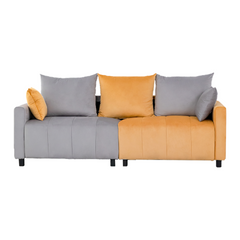 Velvet Modern 2-Seater Sofa, Light Grey & Yellow Two-Tone Sectional Couch with Contemporary Design, 82" Living Room Furniture, Easy Assembly , An Elegant Choice for Home Decoration