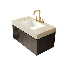 36" MURI Espresso Woodgrain Plywood Cabinet with Door and One Drawer, NO Basin and Top, NO Faucet and Sink Cover