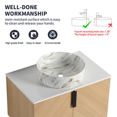 30" Bathroom Vanity With Top Ceramic Art Sink and Artificial Stone Slab, 2-Soft Close Door, Wall-Mounted Mounting Design, Plywood (KD-Packing)