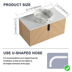 36" Bathroom Vanity With Top Ceramic Art Sink and Artificial Stone Slab, 2-Soft Close Door, Wall-Mounted Mounting Design, Plywood (KD-Packing)