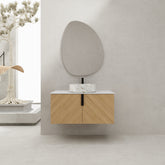 36" Bathroom Vanity With Top Ceramic Art Sink and Artificial Stone Slab, 2-Soft Close Door, Wall-Mounted Mounting Design, Plywood (KD-Packing)