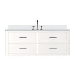 White Single Bath Vanity 48 in. W x 22 in. D, White Quartz Top, and Faucet Set