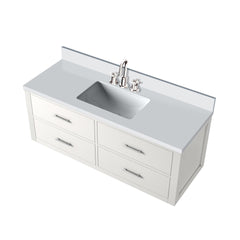 White Single Bath Vanity 48 in. W x 22 in. D, White Quartz Top, and Faucet Set