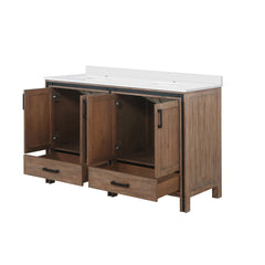 Rustic Barnwood Double Bath Vanity 60 in. W x 22 in. D, with White Quartz Top