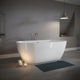 63" Freestanding Solid Surface Bathtub, Luxury Engineered Stone Resin Freestanding Soaking Bathtub with Overflow and Pop-up Drain for Contemporary Bathroom, Glossy White TH-25S03-63GW