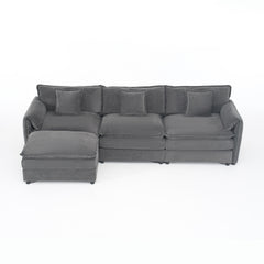 Modular Sectional Sofa, Oversized Deep Seat L Shaped Couch Set for Living Room, 3-Seater Comfy Cloud Couches with Movable Ottoman, DIY Combination, Chenille,Grey