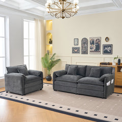 Deep Seat Luxury 2 Piece Loveseat Couch & Sofa Armchair Set, Modern Upholstered Chenille Cloud Couches Set Furniture with 3 Pillow for Living Room Bedroom Office Apartment,DIY Combination,Grey