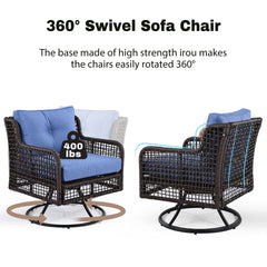 GO 4 Pieces Patio Furniture Set with Swivel Chairs, Outdoor Wicker Sofas for 5-person, Sectional Rattan Outdoor Conversation Set for Poolside Backyard Deck, Blue