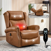 Heat Massage Manual Recliner Chair with Rocker and Swivel in Genuine leather for Living Room, Yellow